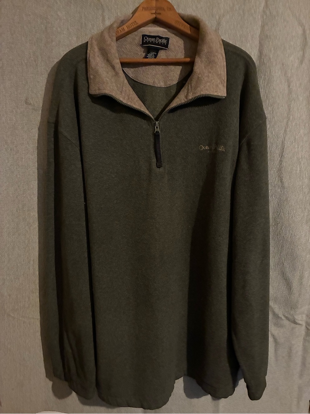 Ocean pacific Olive Half-Zip Sweater with Cream Collar size XXLT